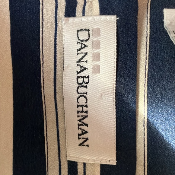 Dana Buchman 100% Silk Navy & Cream Stripes Nautica Mid-Sleeves Blouse womens 14 - Picture 5 of 13